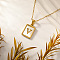 Rectangle 304 Stainless Steel Pave Natural White Shell Initial Pendant Necklaces for Women, Real 18K Gold Plated, Letter V, 15.75 inch(40cm)