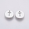 Non-Tarnish 304 Stainless Steel Charms, Flat Round with Letter, Stainless Steel Color, Letter.T, 10x1mm, Hole: 1mm