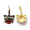 Brass Micro Pave Cubic Zirconia Pendants, with Enamel, Dancing Lion Head Charm, Golden, Black, 30x20x7.5mm, Hole: 5.5x3mm