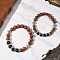 2Pcs 2 Styles Natural Lava Rock & Wood Round Beaded Stretch Bracelets Sets for Men Women, Inner Diameter: 2-1/4~2-1/2 inch(5.7~6.35cm), 1pc/style