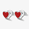 Sterling Silver Enamel Heart Stud Earrings for Women, Red, 6mm