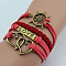 PU Leather & Hemp Cord Multi-strand Bracelets, Alloy Love & Heart Charm Link Bracelets for Women, Red, 6-1/4~7-1/8 inch(16~18cm)