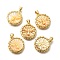 Brass with Natural Shell Carved Pendants, Rack Plating, Flat Round with Butterfly, Golden, 22x19.5x3mm, Hole: 3x4mm