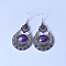 Bohemian Style Teardrop Alloy Dangle Earrings, Antique Silver, Purple, 55x40mm