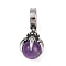 Dragon Claw 316 Surgical Stainless Steel & Round Natural Amethyst Pendant Decoration, 22~23mm