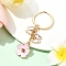6pcs Flower Alloy Enamel Keychain, with Iron Rings, Golden, Pink, 79mm