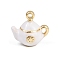 Alloy Enamel Charms, Golden, Teapot, White, 12x13x9.5mm, Hole: 1.2mm