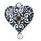 Alloy Enamel Connector Charms, Heart-Shaped Links with Flower Pattern, Platinum, Black, 20x16mm