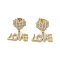Brass Micro Pave Cubic Zirconia Dangle Stud Earrings, Heart with Word Love, Real 16K Gold Plated, 23x18.5mm