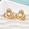 304 Stainless Steel Stud Earrings, with Freshwater Pearl Beads, Flower, Ion Plating(IP) , Real 18K Gold Plated, 22.5x24.5mm