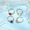 4Pcs Round Natural Rose Quartz & Green Aventurine & Carnelian & Amethyst & Synthetic Turquoise Finger Rings, Copper Wire Wrapped Ring for Women, 6.5mm, US Size 8 1/2(18.5mm)