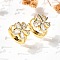 Flower Brass Hoop Earrings, with Clear Cubic Zirconia, Real 18K Gold Plated, 13x11x15mm