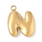 304 Stainless Steel Initial Pendants, Ion Plating(IP), Real 18K Gold Plated, Letter N, 16~18x6~18x3mm, Hole: 1.8mm