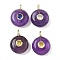 Natural Amethyst Flat Round Pendants, with Brass Micro Pave Cubic Zirconia Findings, Golden, The Color Of Zircon Is Random, 18.5x14x8mm, Hole: 2x1mm