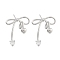 Heart Bowknot Brass Pave Clear Cubic Zirconia Stud Earrings for Women, Platinum, 22.5x20x3.5mm
