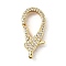 Brass Clear Cubic Zirconia Lobster Claw Clasps, Real 18K Gold Plated, 27.5x13x6mm, Hole: 4x2mm