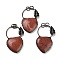 Natural Red Jasper Heart Big Pendants, Brass Ring Charms with Leaf & Jump Rings, Red Copper, 53~56x32~34x7~7.5mm, Hole: 6.6mm