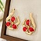 Flower Iron Enamel Stud Earrings, Golden, Left and Right, FireBrick, 51x37mm