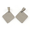 Non-Tarnish 201 Stainless Steel Rhombus Stamping Blank Tag Pendants, with Snap on Bails Clasps, One Side Polishing, Stainless Steel Color, 38x27x1mm, Hole: 7x3.5mm