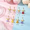 8Pcs 8 Colors Frosted Acrylic & Glass Pearl Flower Angel Pendant Decorations, with Alloy Heart Wings and Lobster Claw Clasps, Golden, Mixed Color, 60.5mm, 1pc/color