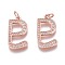 Brass Micro Pave Clear Cubic Zirconia Pendants, Long-Lasting Plated, With Jump Ring, Rose Gold, 20x12x2mm, Hole: 3mm, Jump Ring: 5x1mm
