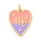Brass Enamel Pendants, with Jump Ring, Real 14K Gold Plated, Heart with Twelve Constellations Charm, Virgo, 19x15x2mm, Hole: 3mm