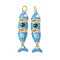 Brass Enamel Pendants, Fish Charms, Cadmium Free & Lead Free, Rack Plating, Long-Lasting Plated, with Jump Ring, Real 18K Gold Plated, Sky Blue, 32x8x4mm, Hole: 3mm