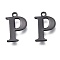304 Stainless Steel Charms, Laser Cut, Alphabet, Electrophoresis Black, Letter.P, 12.5x8x0.8mm, Hole: 1mm