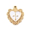 304 Stainless Steel Enamel Pendants, Heart with Cross Charm, Ion Plating(IP), Real 14K Gold Plated, White, 15.5x13x2mm, Hole: 1.4mm