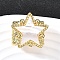 Brass Cuff Rings for Women, with Natural Shell, Rack Plating, Long-Lasting Plated, Lead Free & Cadmium Free, Real 18K Gold Plated, Star, US Size 9 3/4(19.5mm)