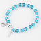 Glass Beads Stretch Bracelets, Cross & Oval with King Charm Bracelets for Women Men, with Imitation Pearl, Faceted, Cyan