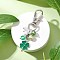 Clover Alloy Enamel Pendant Decoration, with Glass & Synthetic Moonstone Beads and Alloy Swivel Lobster Claw Clasps, Platinum, 57mm