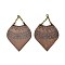 Poplar Wood Pendants, with Brass Chains, Camel, 53.5x39x2.2mm, Hole: 2.8mm