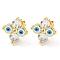 Flower with Evil Eye Real 18K Gold Plated Brass Stud Earrings, with Enamel and Cubic Zirconia, White, 11.5x11mm