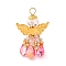 Glass Pendants, Angel, with 304 Stainless Steel Loop and Alloy Wing, Faceted, Pearl Pink, 32.5x21.5x14.5mm, Hole: 3.5mm
