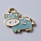 Alloy Enamel Pendants, Light Gold, Cow Charm, Sky Blue, 16x20x2mm, Hole: 2mm