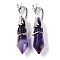 Natural Amethyst Faceted Pointed Bullet Big Pendants, Rack Plating Brass Dragon Charms, Lead Free & Cadmium Free, Platinum, 73.5~78.5x15.5~16.5x15.5~16.5mm, Hole: 4x2.5mm