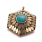 Polymer Clay Big Pendants, with Brass Findings, Hexagon, Unplated, 71x55x14.5mm, Hole: 5mm