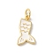 Rack Plating Brass Enamel Pendants, with Jump Ring, Long-Lasting Plated, Cadmium Free & Lead Free, Fish Tail Charm, Real 18K Gold Plated, White, 19x9x2mm, Hole: 3mm