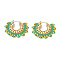 PVD Vacuum Plating 304 Stainless Steel Earrings, Glass & Brass Beaded Half Round Hoop Earrings, Medium Sea Green, 31x36x3mm
