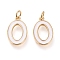 Brass Enamel Pendants, with Jump Ring, Long-Lasting Plated, Real 18K Gold Plated, Letter.O, White, Letter.O, O: 17.5x11x1.8mm, Jump Rings: Inner Diameter: 3mm