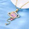 304 Stainless Steel Hot Pearl Enamel Constellation Planet Pendant Necklaces, with Crystal Rhinestone, Golden, Scorpio, 15.94 inch(40.5cm)