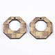 印刷された木製のペンダント  レーザーカットされた木の形  八角形  ミックスカラー  29.5x29.5x3mm  穴：1.8mm WOOD-S667-007C-3