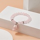 Round Natural Rose Quartz Beaded Stretch Bracelet with Nuggets Charms for Women BJEW-JB09316-02-2