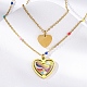 304 нержавеющая сталь и пластик цветные подвески в форме сердца двухслойные ожерелья для женщин NJEW-U032-11G-2