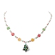 Collier pendentif lampwork arbre de noël avec des chaînes de fleurs de graines de verre pour les femmes NJEW-TA00070-4