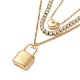 Crystal Rhinestone Heart & Word Love You Padlock Charms Triple Layer Necklace NJEW-C036-07G-1