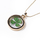 Glass Flat Round Clover Floating Charms Necklaces NJEW-F090-01-3