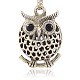 Antique Silver Alloy Rhinestone Hollow Owl Pendants for Halloween ALRI-J031-02AS-1