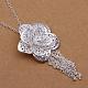 Silver Color Plated Brass Big Filigree Flower Pendant Necklaces NJEW-BB06005-4